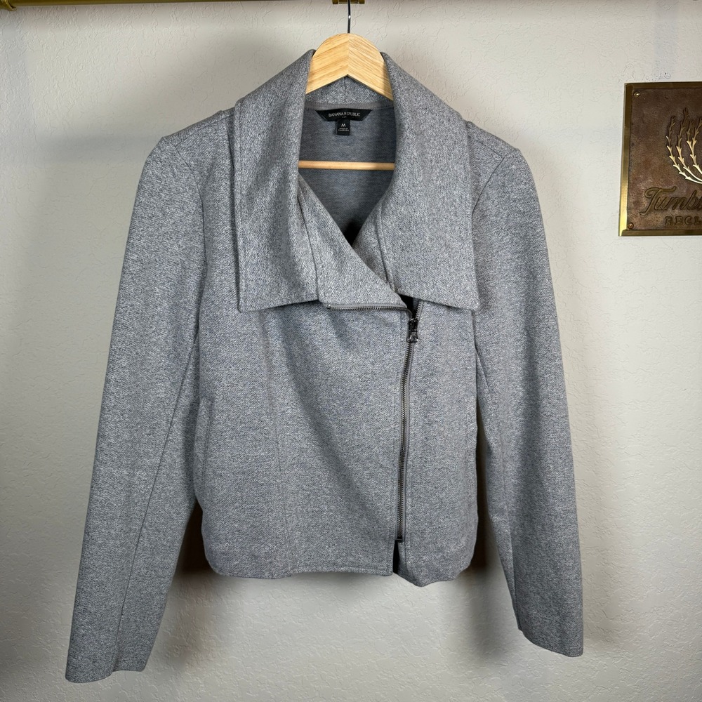 Banana‎ Republic Gray Knit Drape Collar Moto Jacket Women's Medium